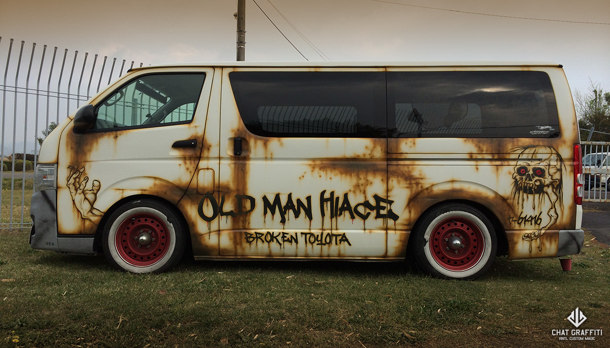 HIACE “OLD MAN” -AGEING CUSTOM PAINT- | VINYL CUSTOM MAGIC CHAT GRAFFITI